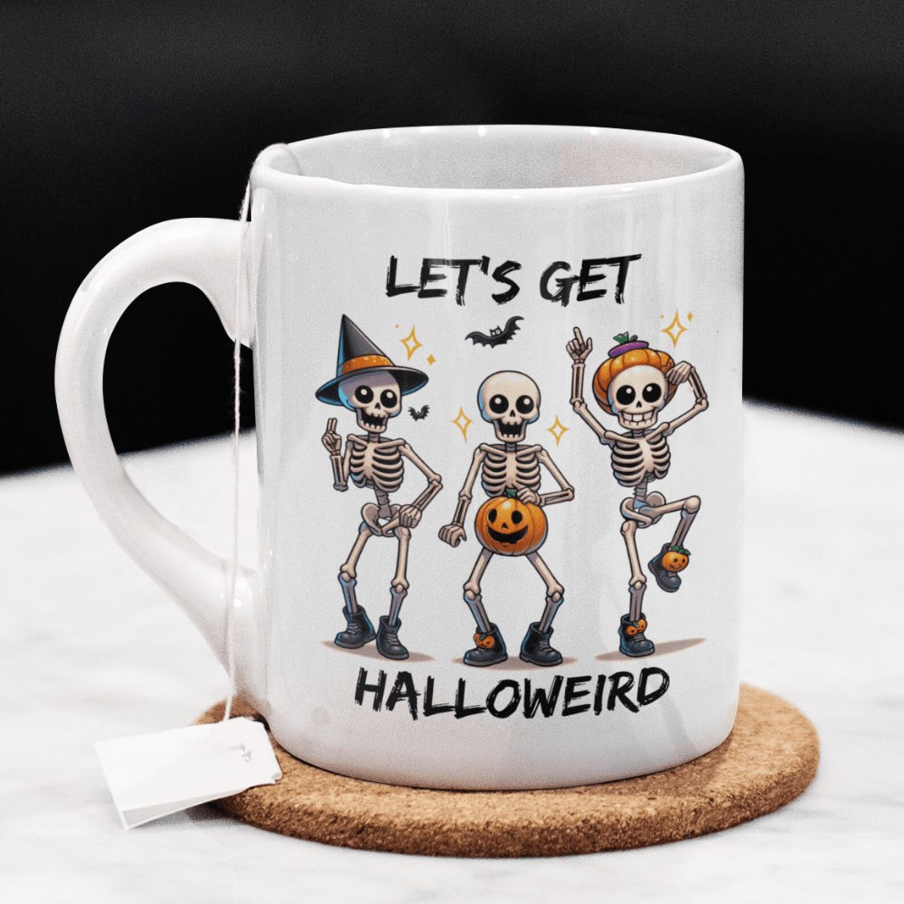 Halloween Gift, Dancing Skeletons Coffee Mug: Let's Get Halloweird