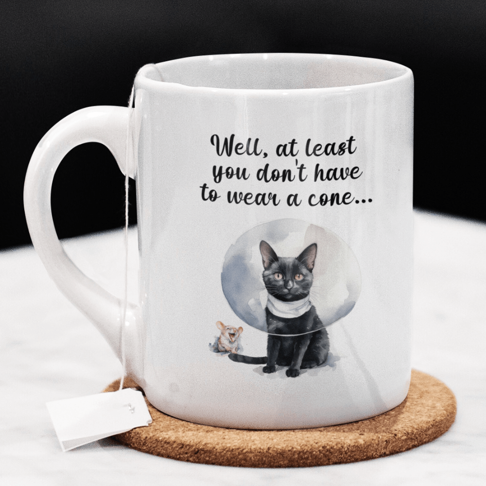 Get Well, Coffee Mug - Cat & Mouse: Well, at least you don't have to wear a cone
