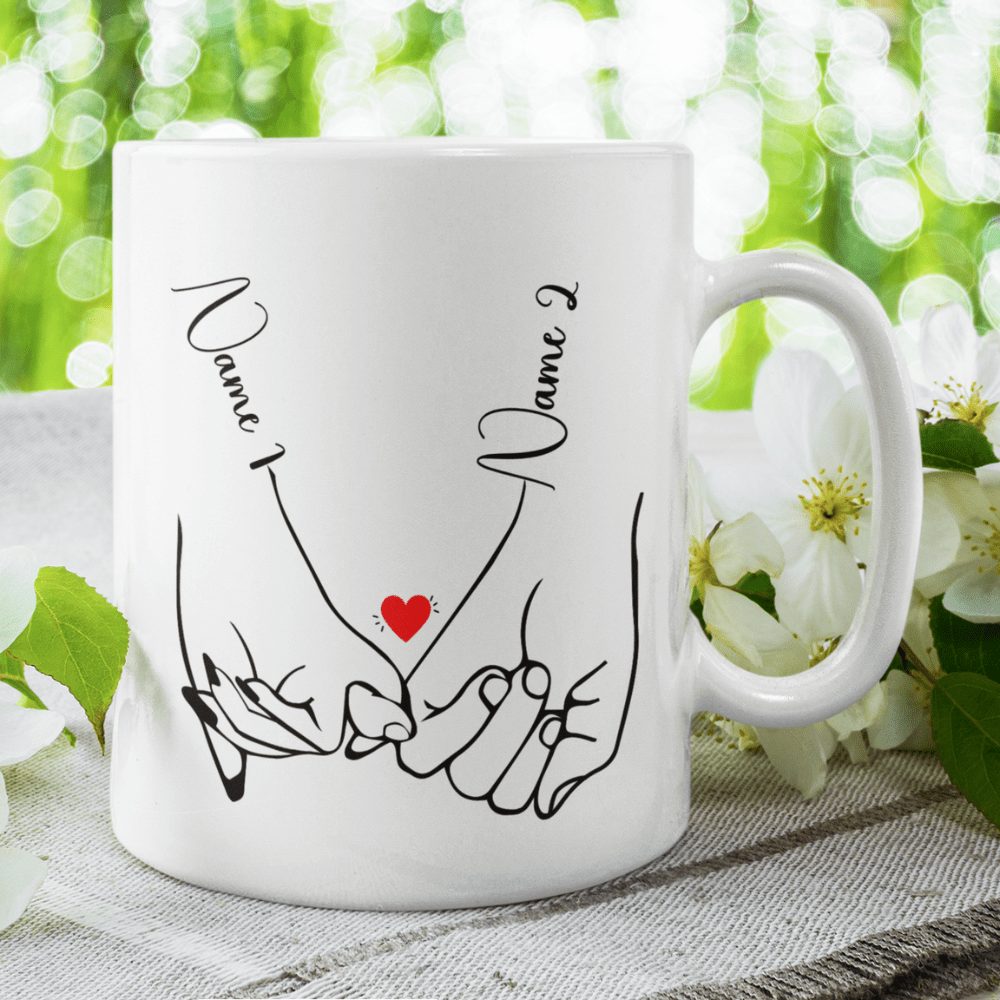 Couple Gift, Coffee Mug With Custom Names: Pinky Swear