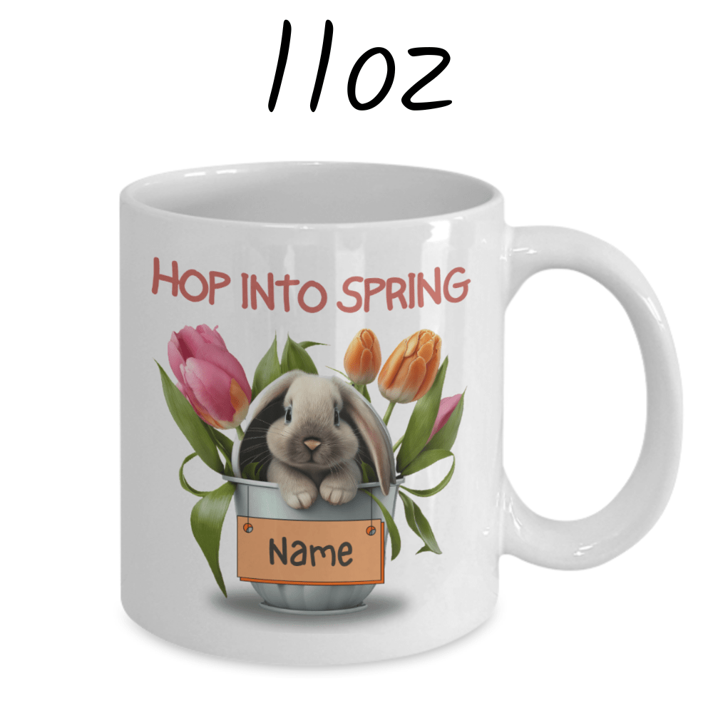 Easter/Spring/Bunny Gift, Custom Easter Name Mug: HOP INTO SPRING