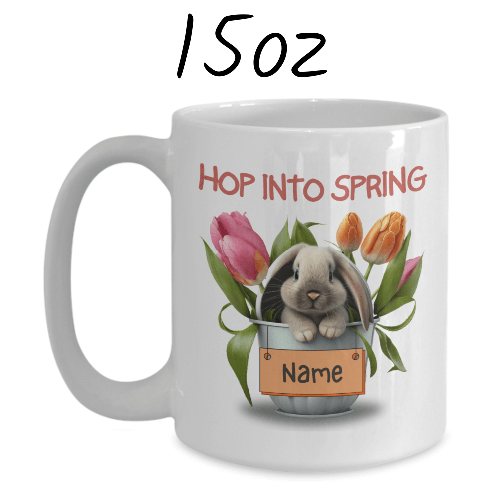 Easter/Spring/Bunny Gift, Custom Easter Name Mug: HOP INTO SPRING