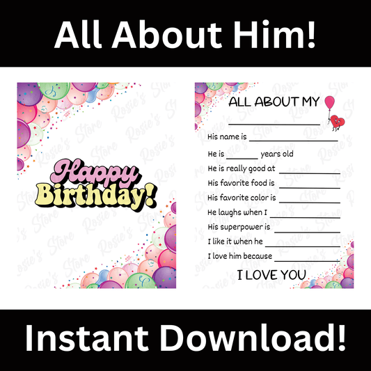 Birthday Digital Birthday Card For Him: All About My...