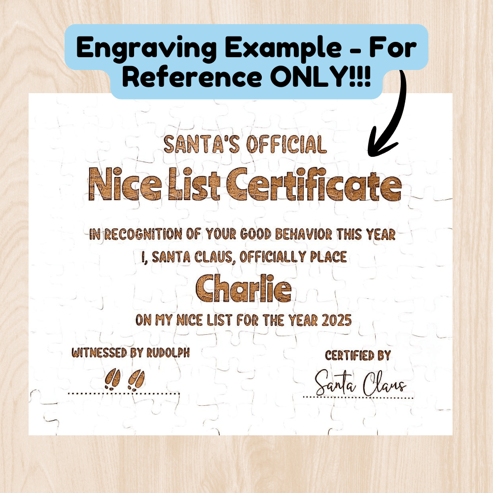 Christmas Gift, Double-sided Puzzle with Laser Engraved NICE or NAUGHTY List