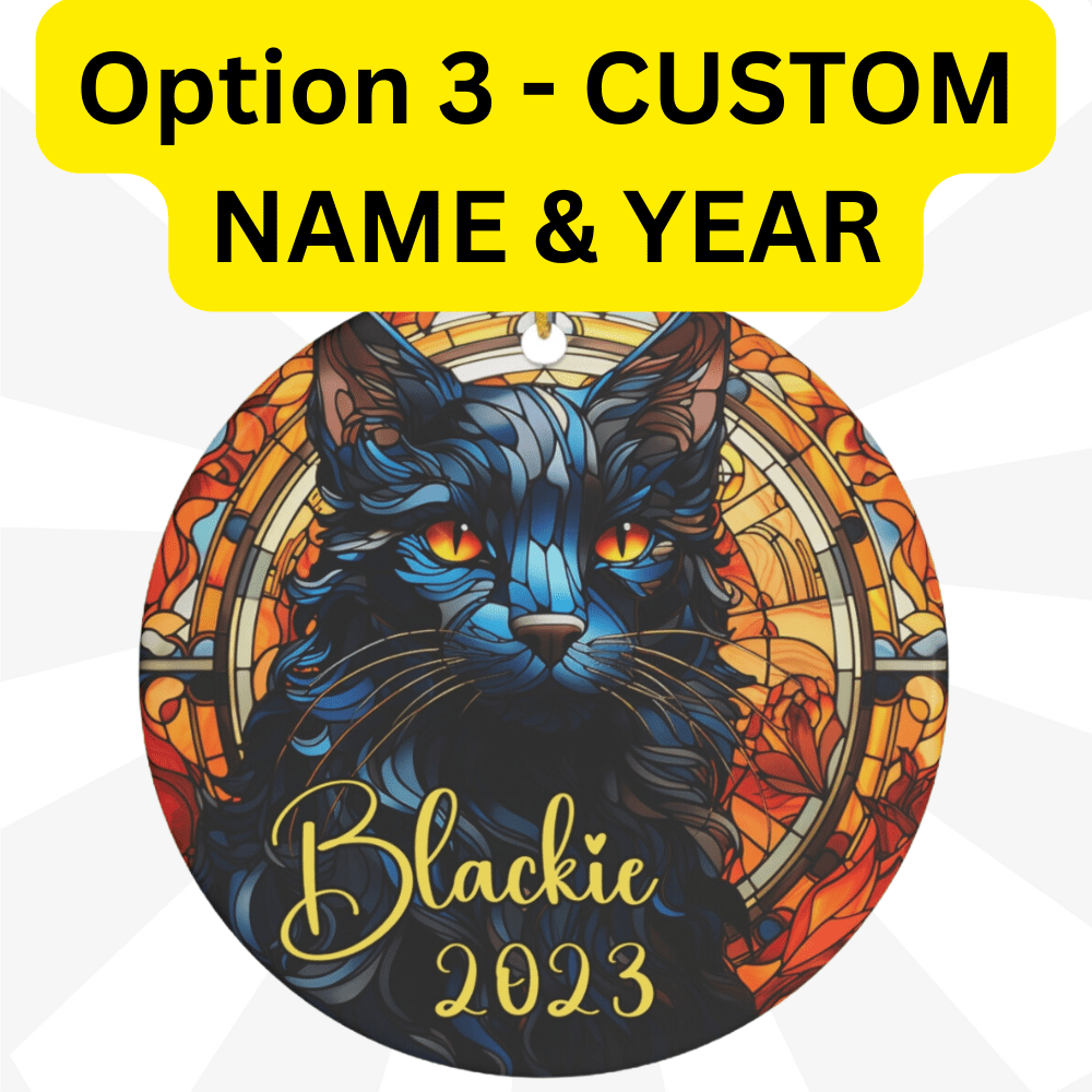 Cat, Personalized Cat Lovers Ceramic Ornament: Black/Blue Cat