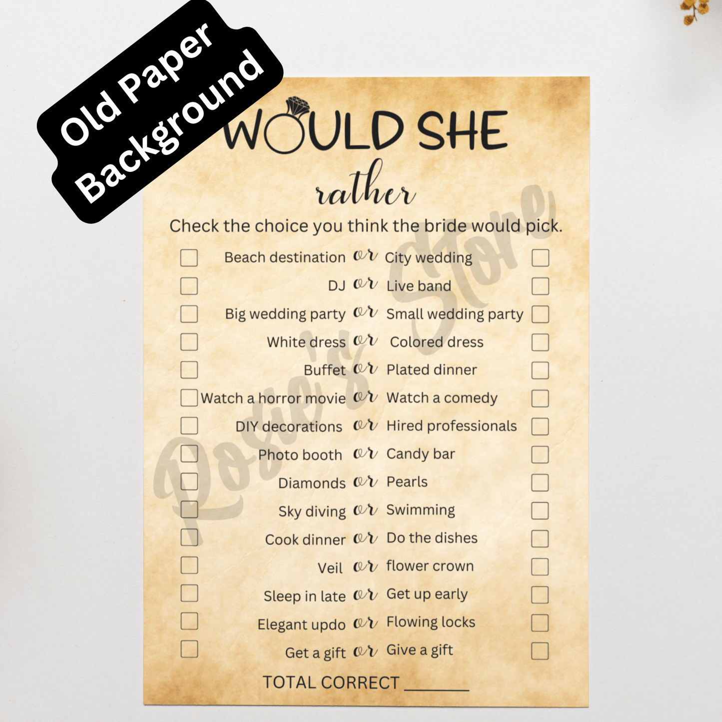 Wedding Digital Bridal Shower Game: Would She Rather...