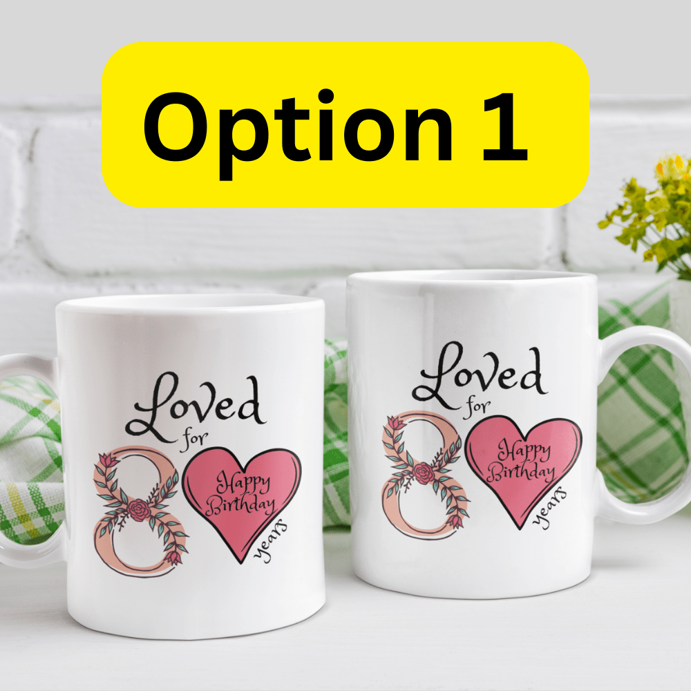 Birthday Gift, Custom 80th Birthday Mug: Loved for 80 years. Happy Birthday