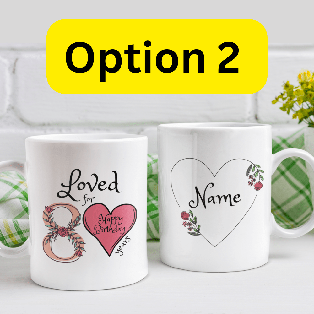 Birthday Gift, Custom 80th Birthday Mug: Loved for 80 years. Happy Birthday