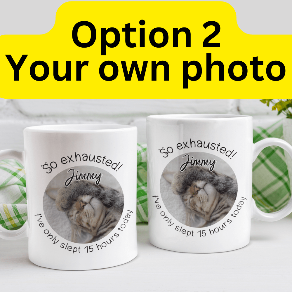 Cat, Custom Photo Coffee Mug: So Exhausted!...