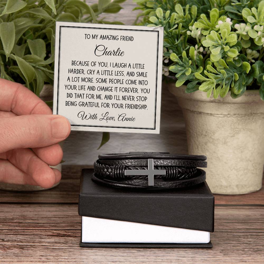 Friend Gift, Cross Bracelet: Because Of You