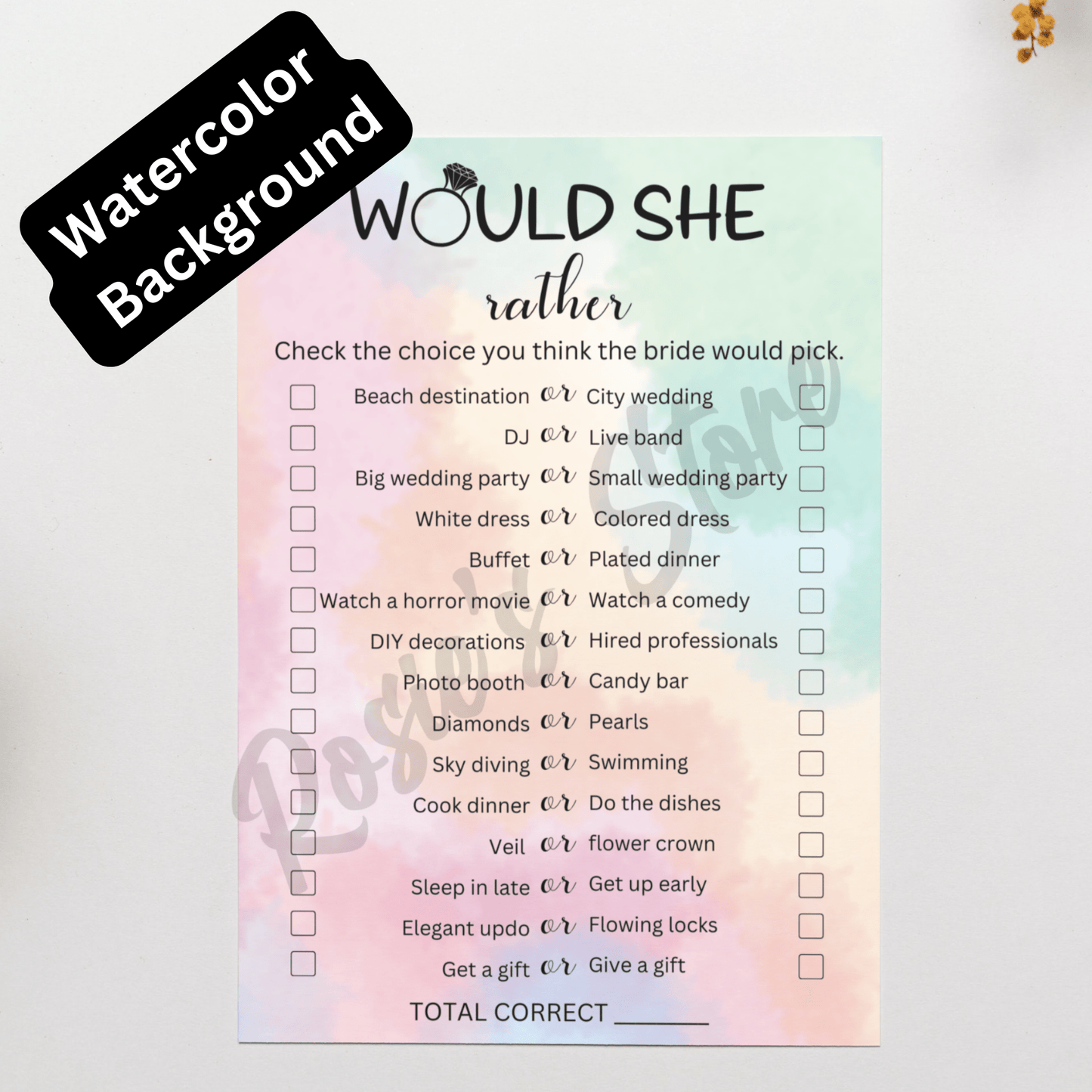 Wedding Digital Bridal Shower Game: Would She Rather...