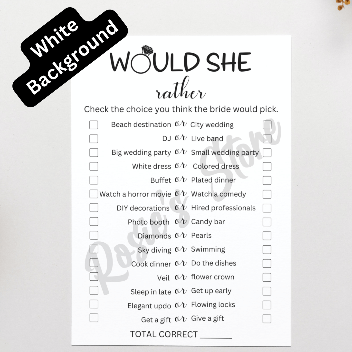Wedding Digital Bridal Shower Game: Would She Rather...