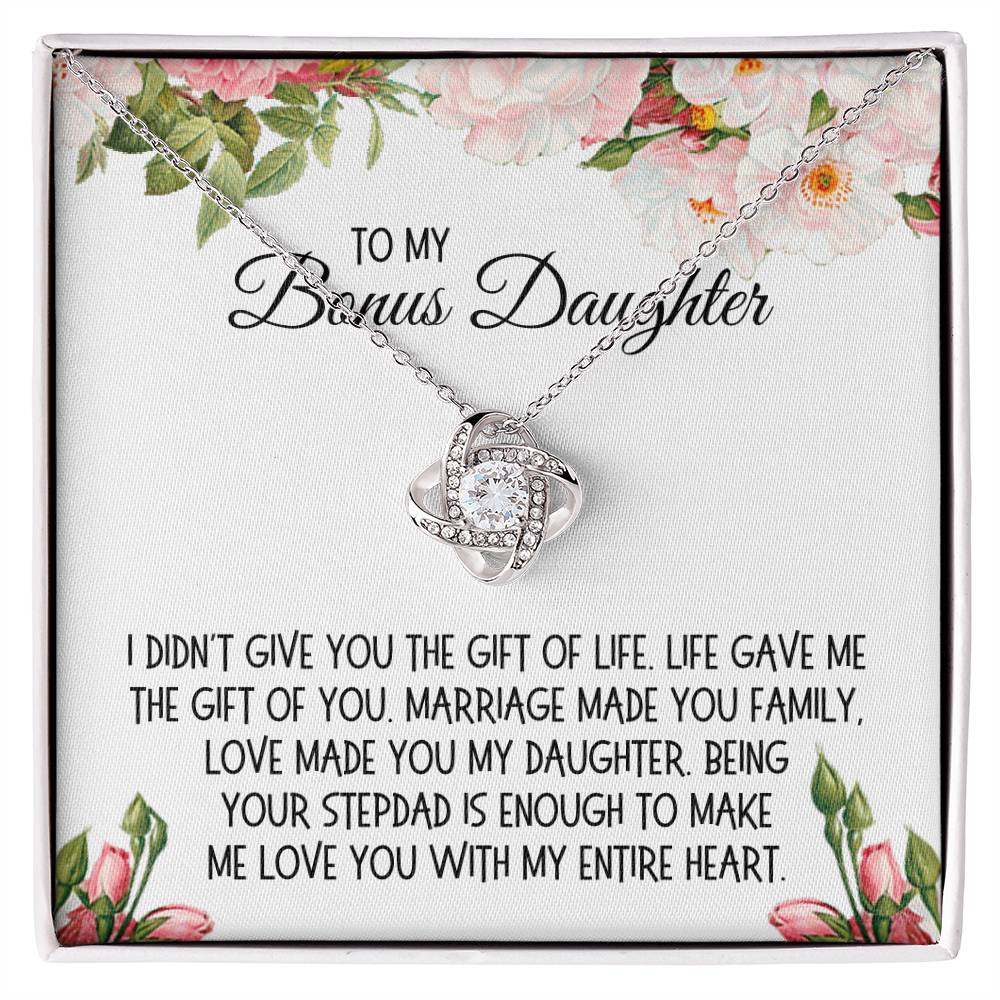 Bonus Daughter Gift from Stepdad, Love Knot Necklace: I Love You With My Entire Heart