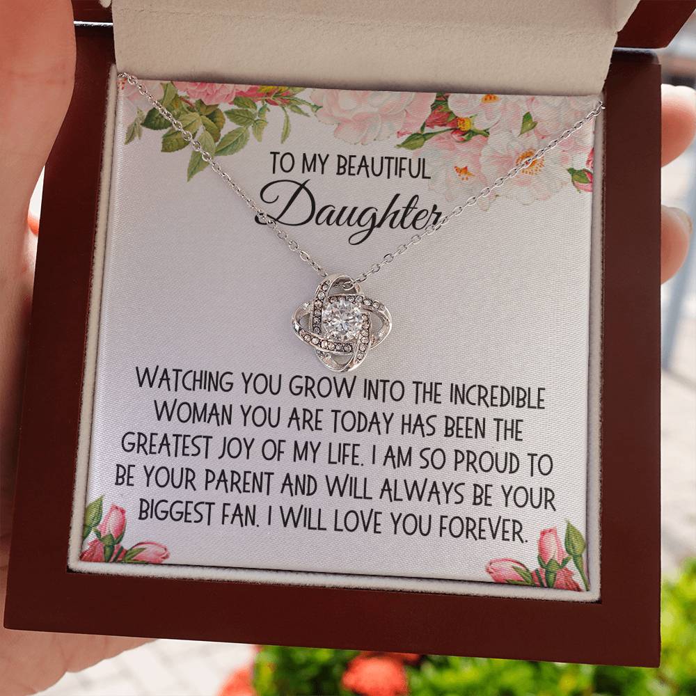 Daughter Gift, Love Knot Necklace: Watching You Grow