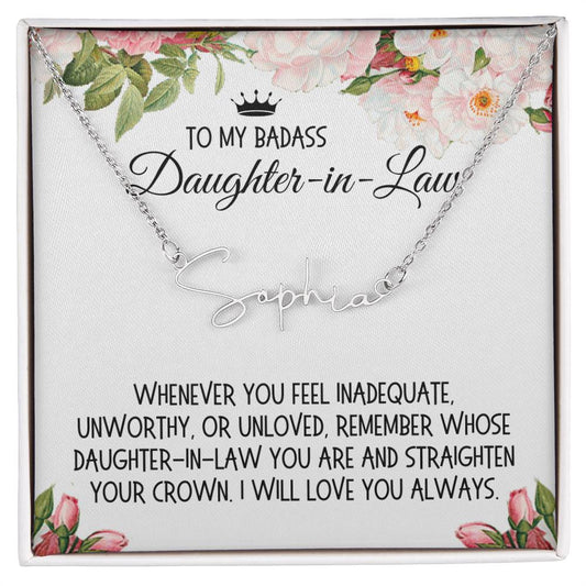 Daughter-in-Law Gift, Signature Name Necklace: Straighten Your Crown