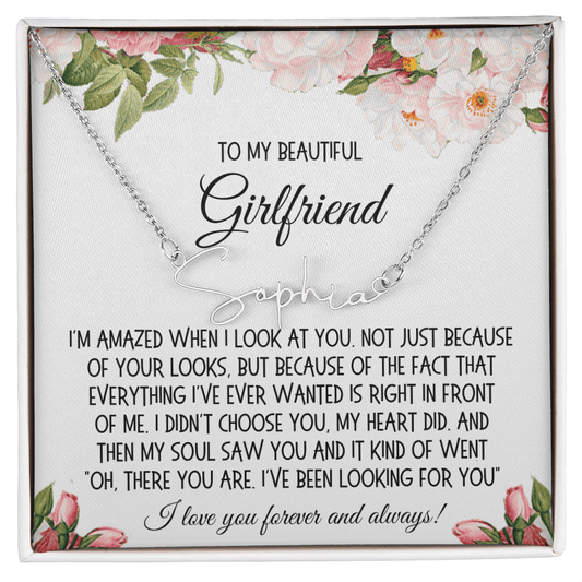 Girlfriend Gift, Signature Name Necklace: I'm Amazed When I Look At You...