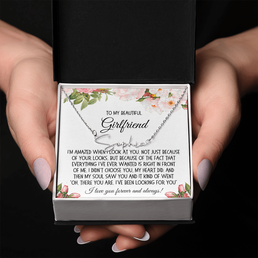 Girlfriend Gift, Signature Name Necklace: I'm Amazed When I Look At You...