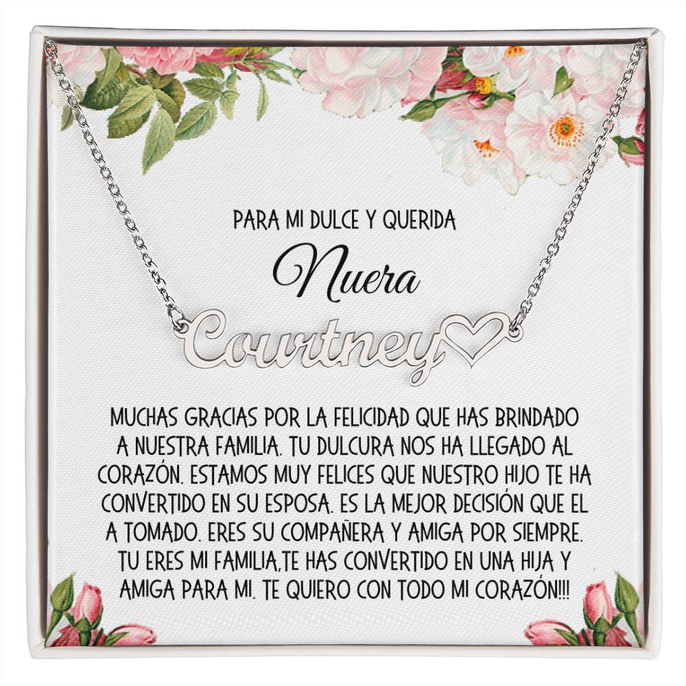 Daughter in Law Gift, Name Necklace - SPANISH: You Are My Family, My Daughter, My Best Friend...