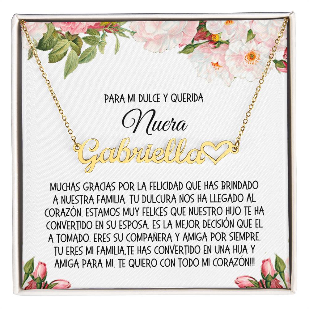 Daughter in Law Gift, Name Necklace - SPANISH: You Are My Family, My Daughter, My Best Friend...