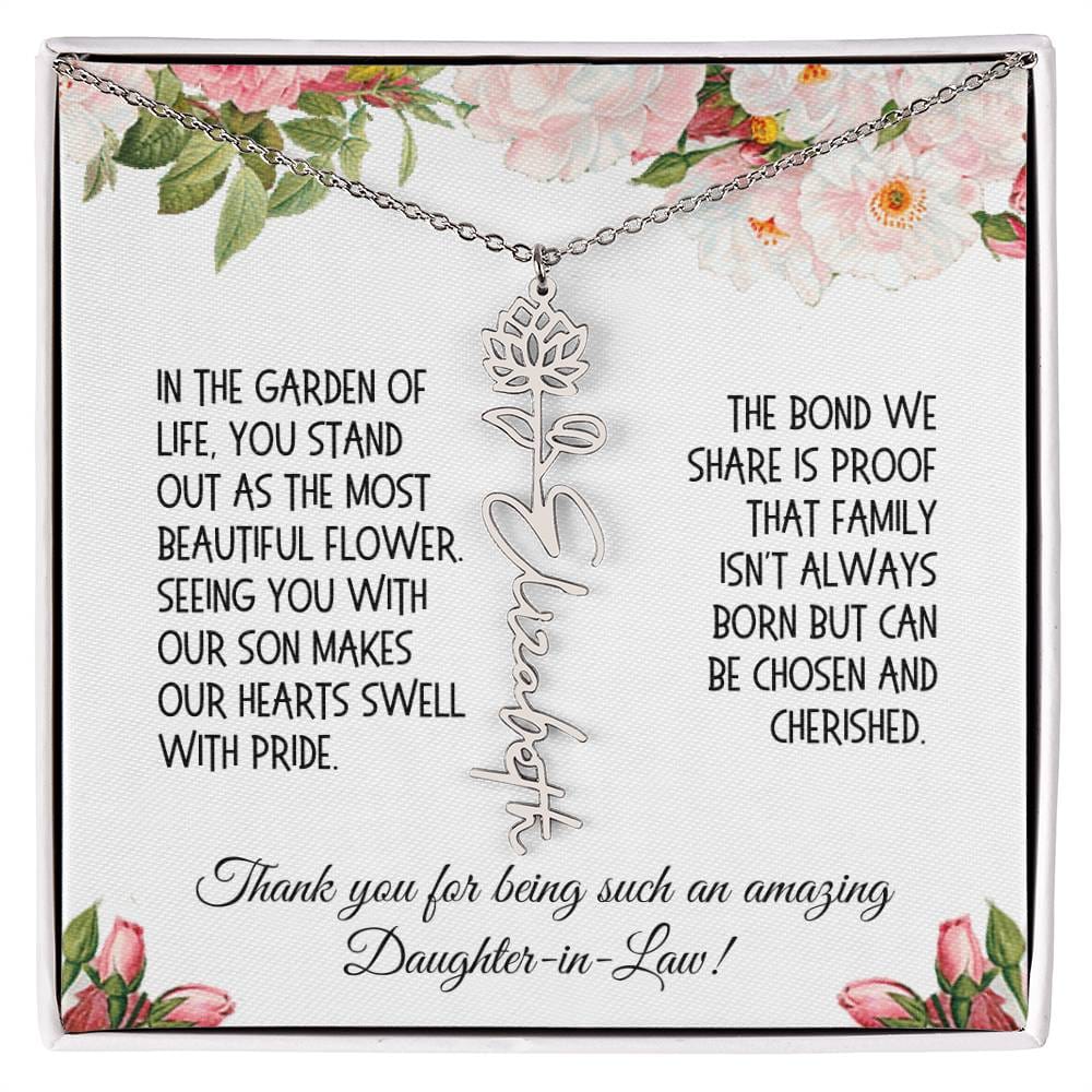 Daughter-in-Law Gift, Flower Name Necklace: The Most Beautiful Flower