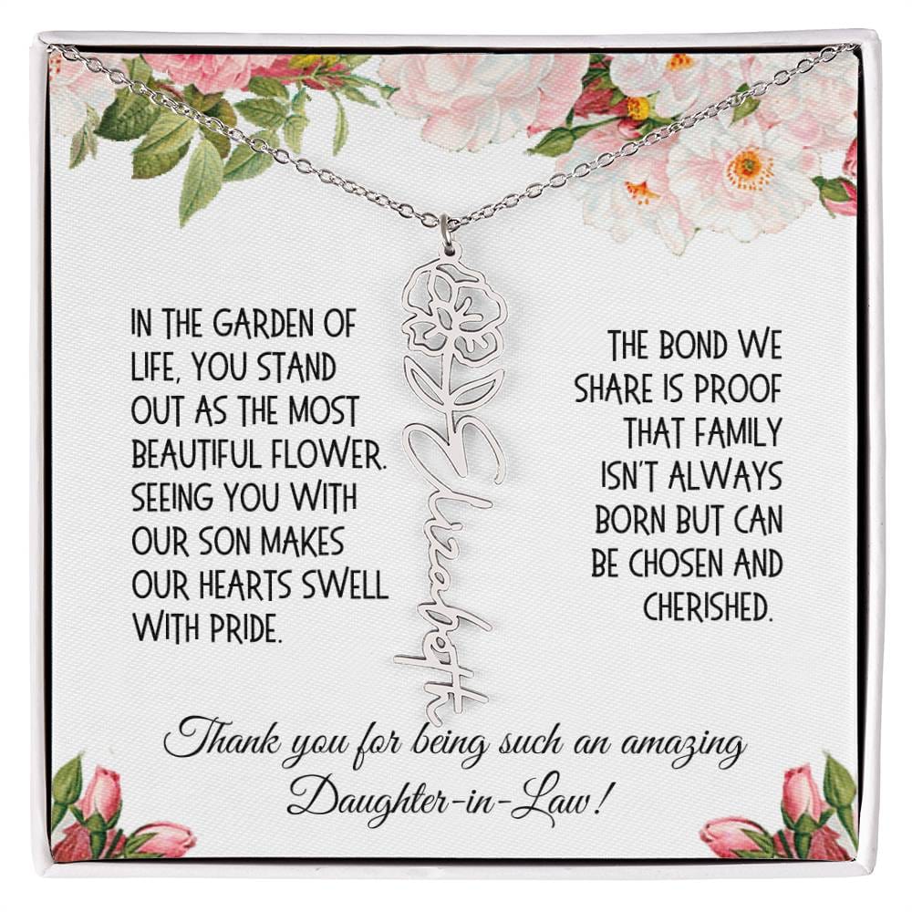 Daughter-in-Law Gift, Flower Name Necklace: The Most Beautiful Flower