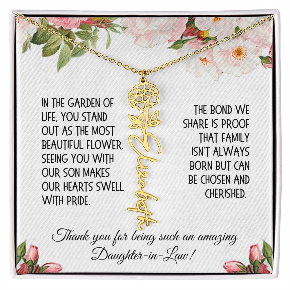 Daughter-in-Law Gift, Flower Name Necklace: The Most Beautiful Flower