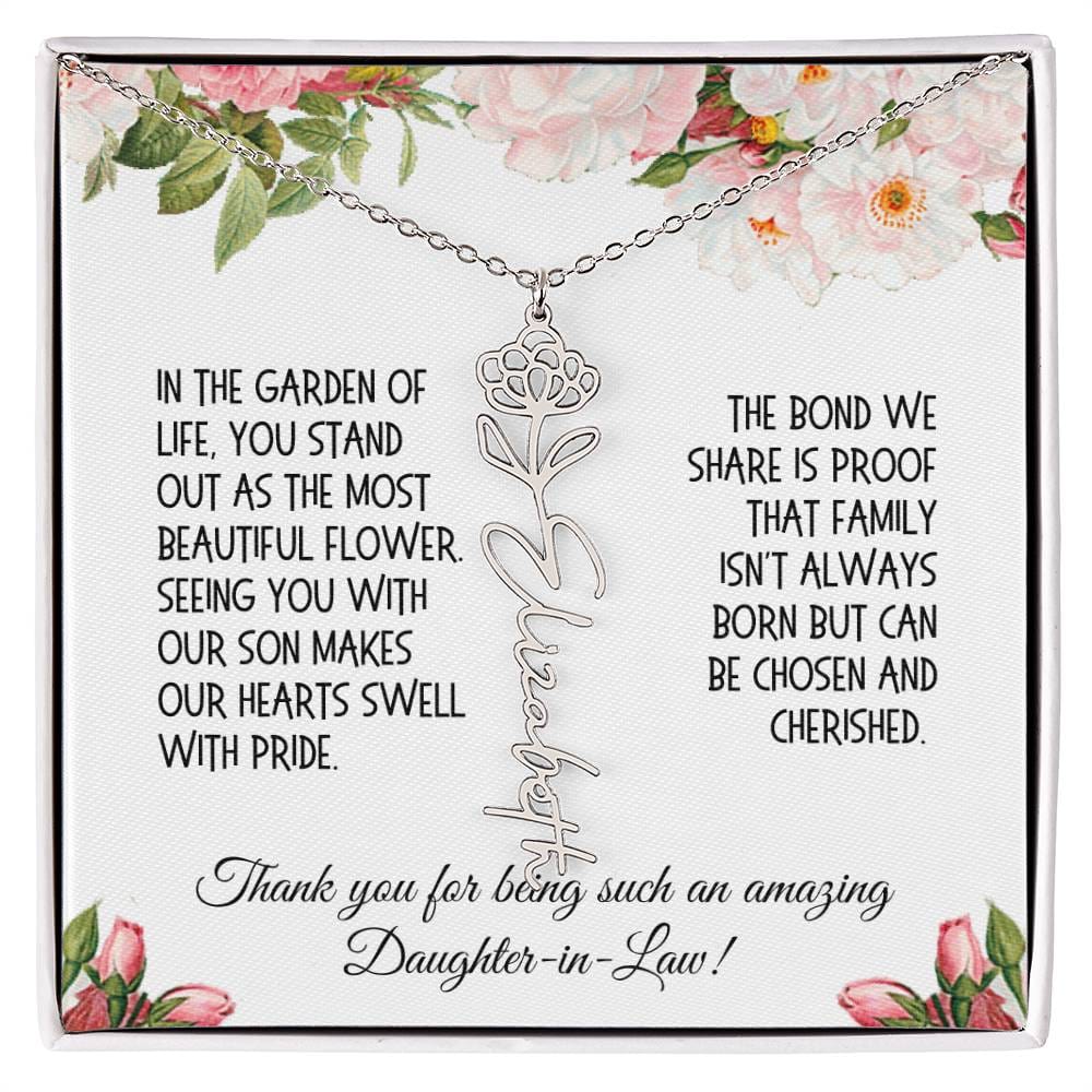 Daughter-in-Law Gift, Flower Name Necklace: The Most Beautiful Flower