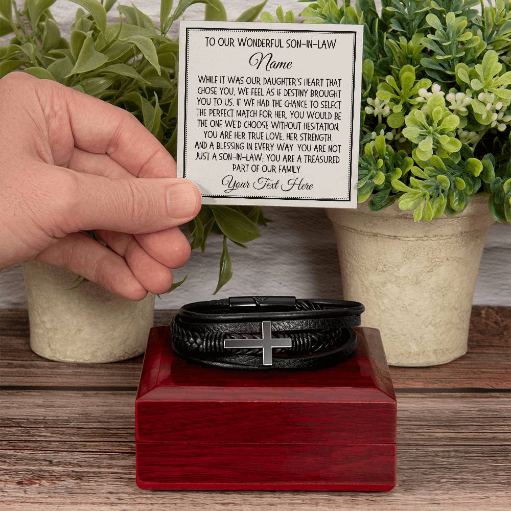 Son-in-Law Gift, Cross Bracelet: While It Was Our Daughter's Heart