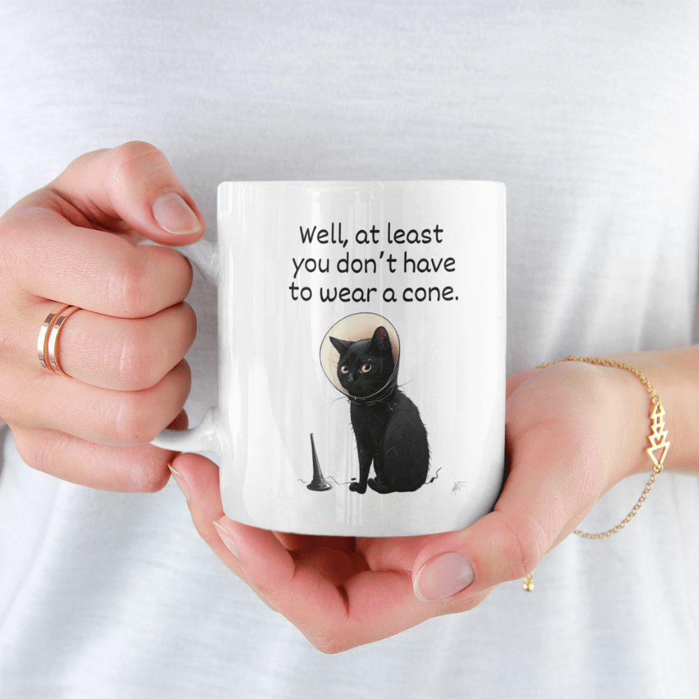 Get Well, Coffee Mug - Cat: Well, at least you don't have to wear a cone