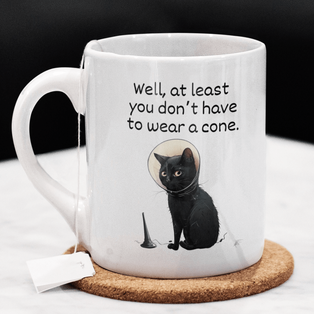 Get Well, Coffee Mug - Cat: Well, at least you don't have to wear a cone