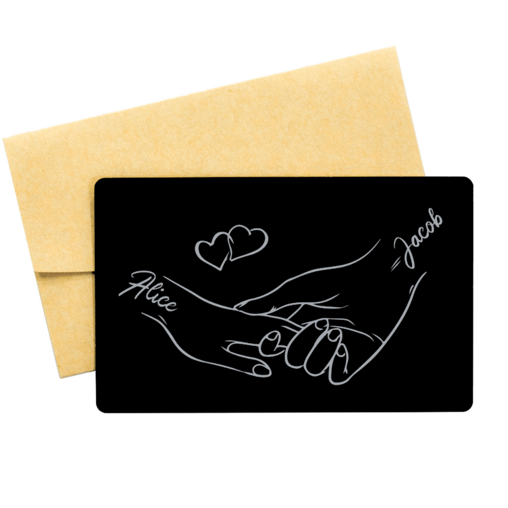 Couple Gift, Personalized Engraved Wallet Card: Holding Hands 2