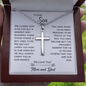Gift For Son From Parents, Artisan Crafted Cross Necklace: We Closed Our Eyes For But A Moment...