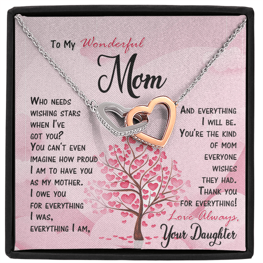 Gift For Mom From Daughter, Interlocking Hearts Necklace: Who Needs Wishing Stars When I've Got You?...