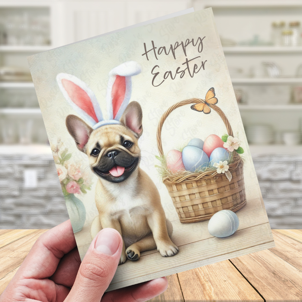 Easter Greeting Card, French Bulldog: Happy Easter