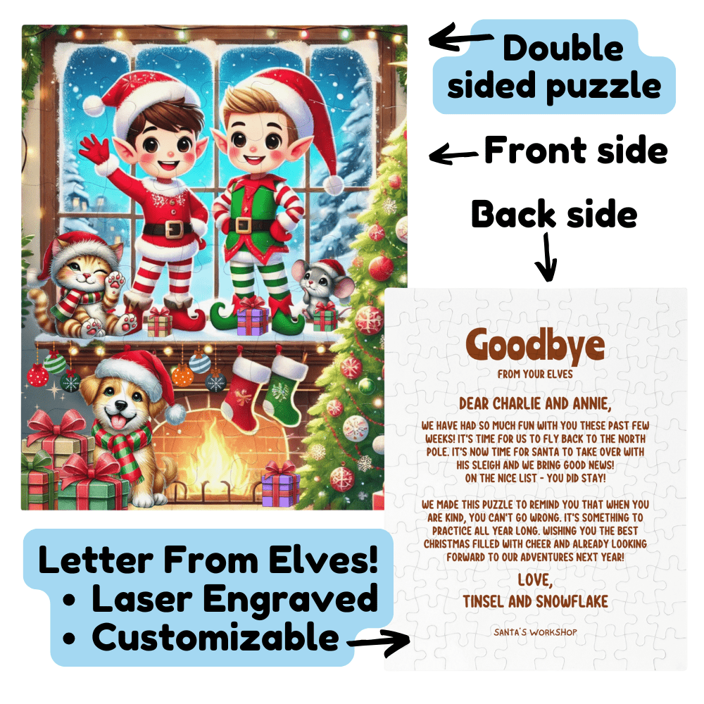Christmas Gift, Personalized Elf Letter Double-Sided Jigsaw Puzzle: Goodbye or Hello From Your Elf (Elves)