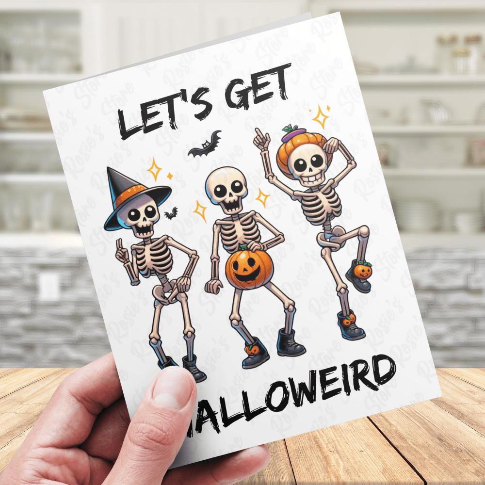 Halloween, Dancing Skeletons Digital Greeting Card: Let's Get Halloweird