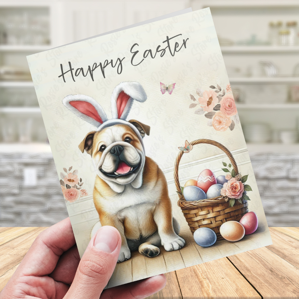 Easter Digital Greeting Card, Bulldog Dog: Happy Easter