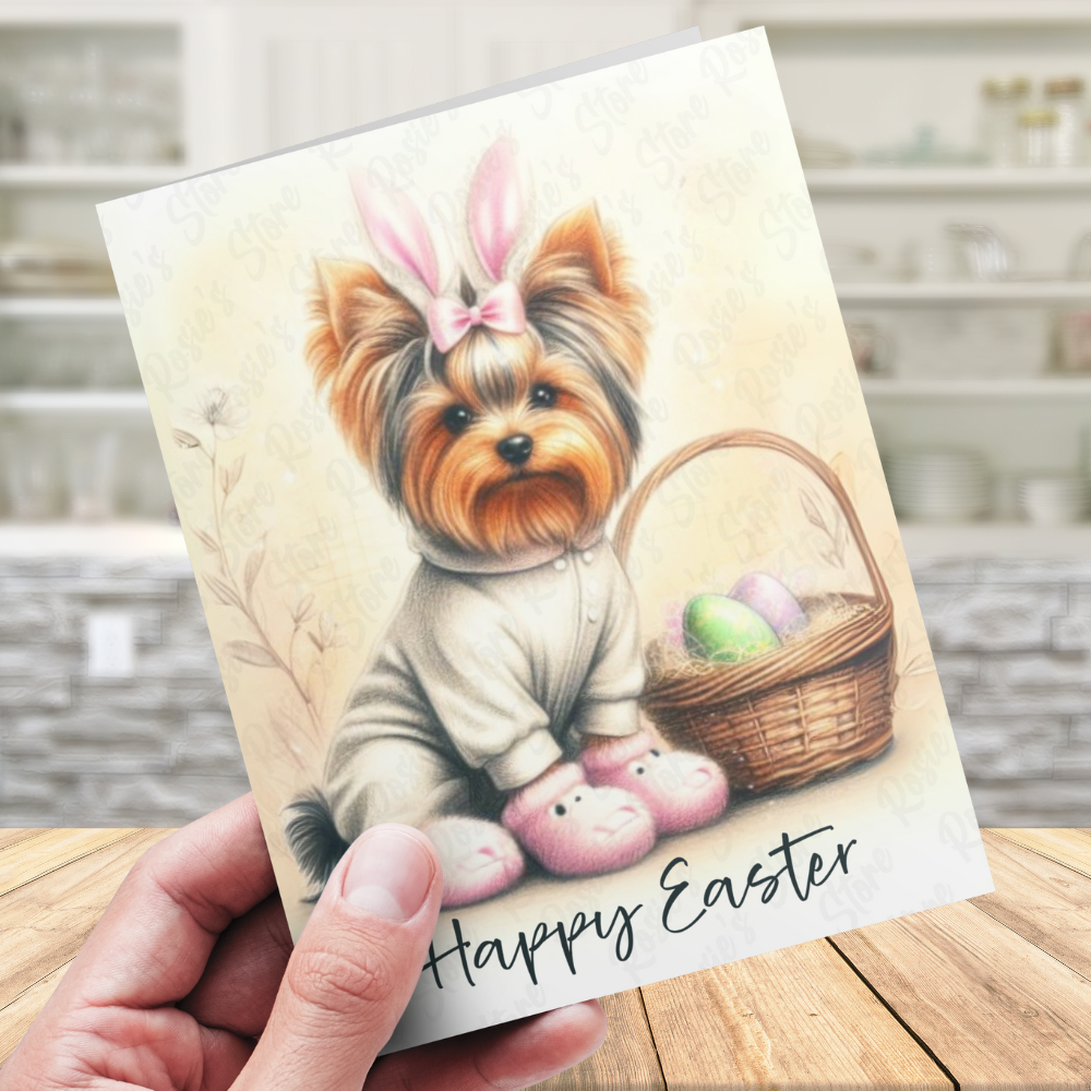 Easter Digital Greeting Card, Yorkie: Happy Easter