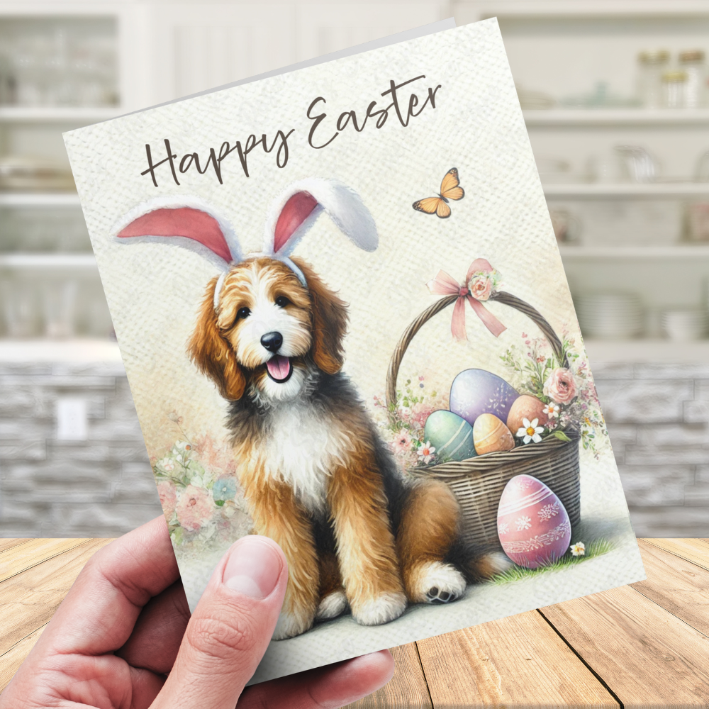 Easter Greeting Card, Bernedoodle Dog: Happy Easter