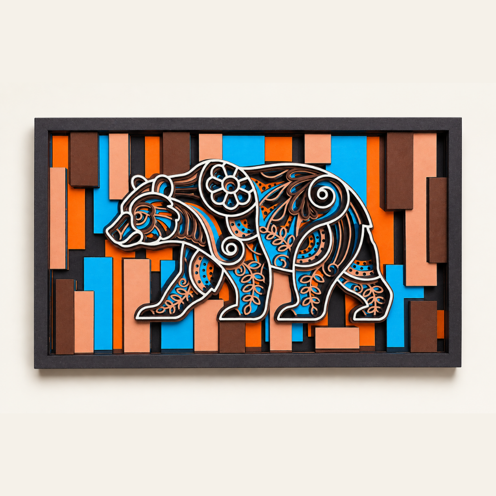 Layered Wooden Bear Wall Art, Handmade Gift Ideas