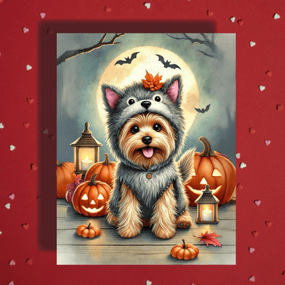 Halloween Fall Yorkie Dog Greeting Card