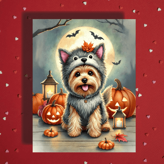 Halloween Fall Yorkie Dog Greeting Card