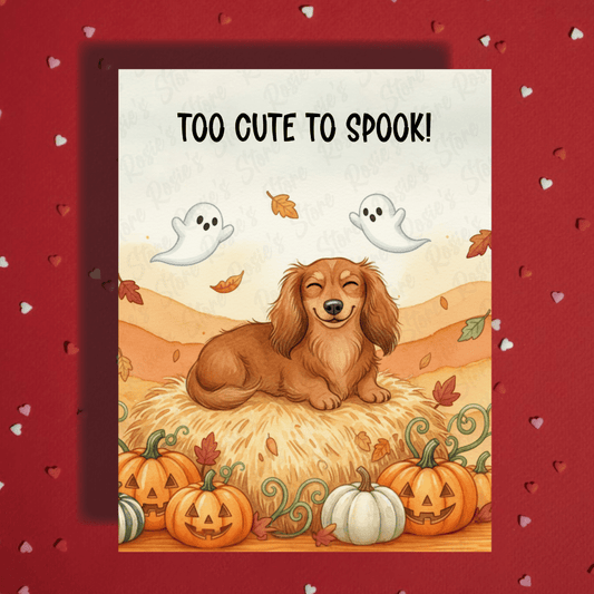 Halloween Fall Dachshund Wiener Dog Greeting Card: Too Cute To Spook!