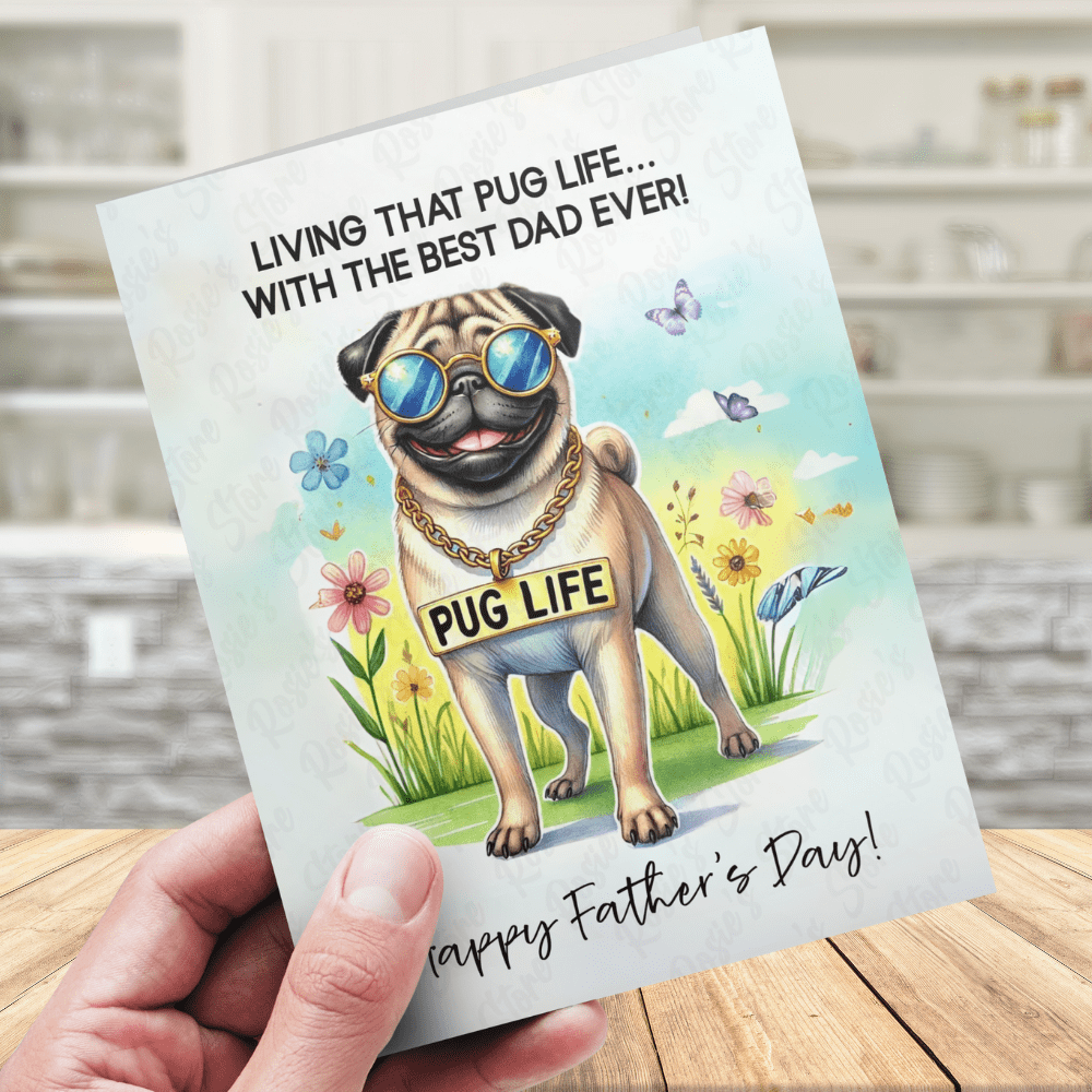 Dad Gift, Greeting Card, Pug Dog: Happy Father's Day