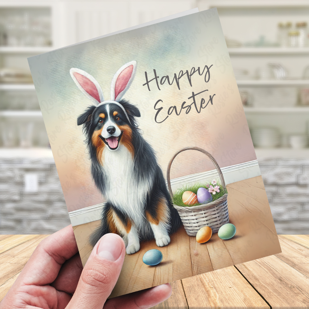 Easter Greeting Card, Australian Shepherd Dog: Happy Easter