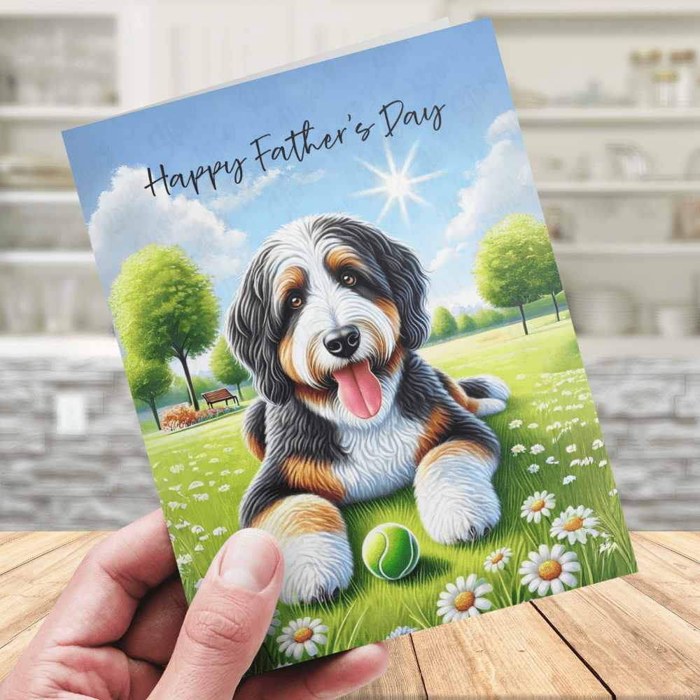 Dad Gift, Greeting Card, Bernedoodle Dog 2: Happy Father's Day
