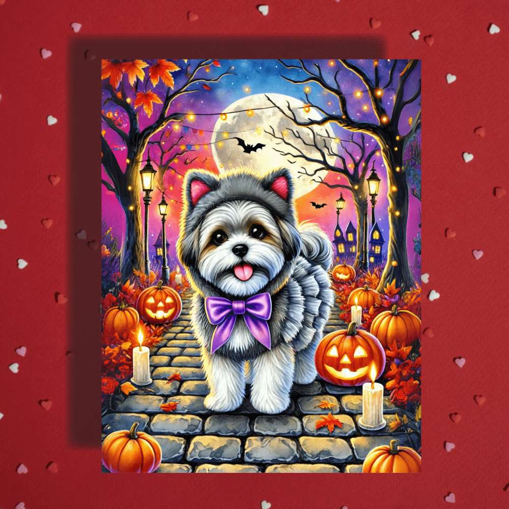 Halloween Fall Shih Tzu Dog Greeting Card II