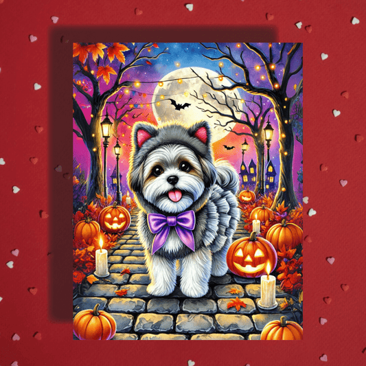 Halloween Fall Shih Tzu Dog Greeting Card II