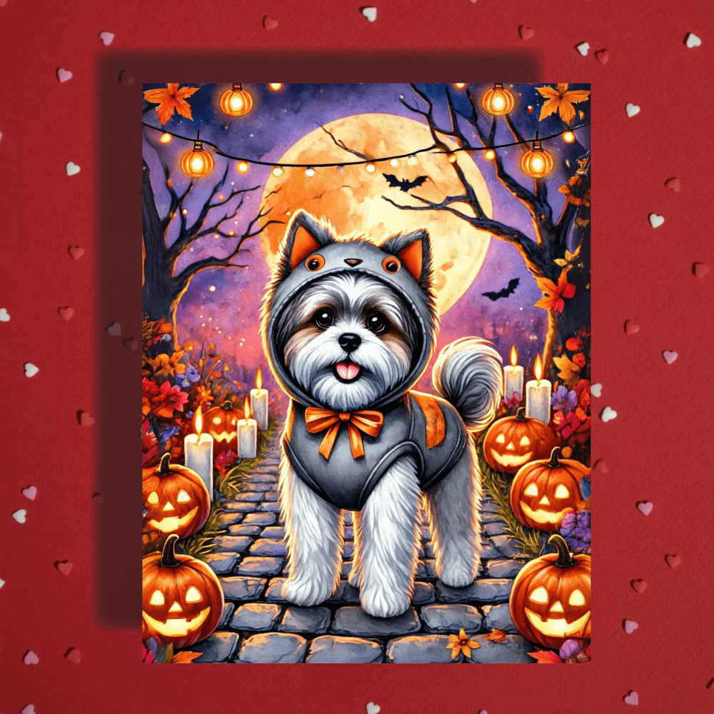 Halloween Fall Shih Tzu Dog Greeting Card