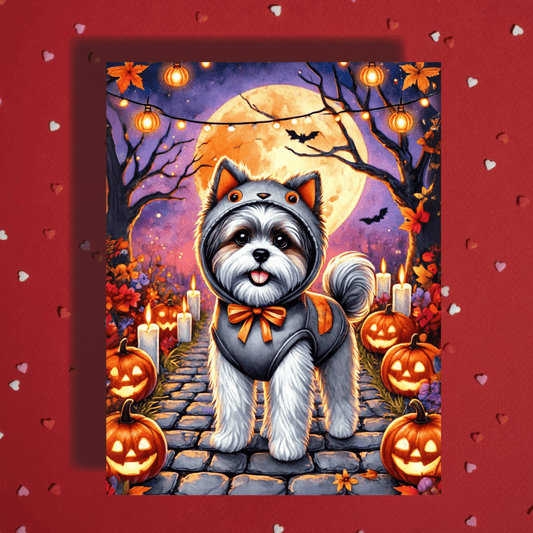 Halloween Fall Shih Tzu Dog Greeting Card