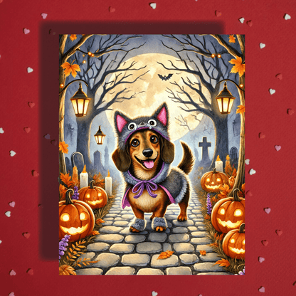 Halloween Fall Dachshund Wiener Dog Greeting Card
